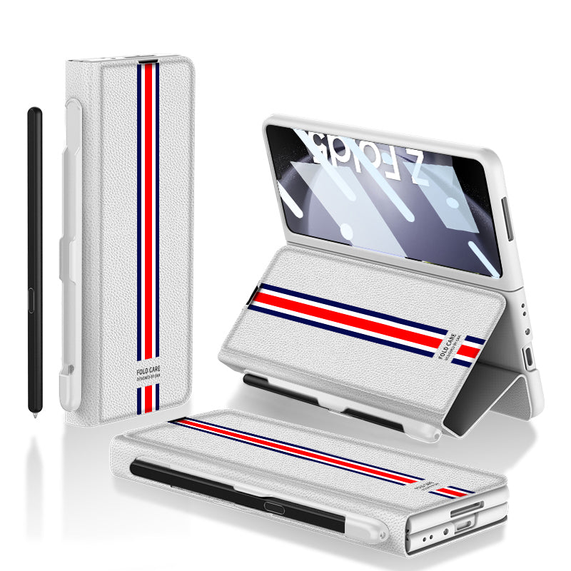 GKK PU PC Case Stand for Samsung Galaxy Z Fold5 5G Tri-Color Printing Phone Cover with Pen Slot Tempered Glass Film GKK PU PC Case Stand for Samsung Galaxy Z Fold5 5G Tri-Color Printing Phone Cover with Pen Slot Tempered Glass Film